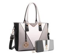 Miss Lulu Sac à Main Femme - Ensemble de 2 Pièces avec Bandoulière en Cuir, Portefeuille Long en Forme de V
