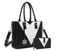 Miss Lulu Sac à Main Femme - Ensemble de 2 Pièces avec Bandoulière en Cuir, Portefeuille Long en Forme de V