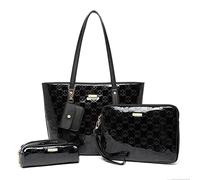 Miss Lulu Sac à main femme-Sac cabas femme 3 pièces en cuir PU brillant artificie-Grand capacité, dimensions variées pour travail école shopping et voyage
