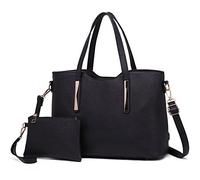 Miss Lulu Sac à main tendance pour femme en cuir Saffiano PU avec poignée sur le dessus, 2 pièces, sacs fourre-tout à bandoulière pour femme, Noir, M, Fourre-tout