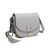 Miss Lulu Sac Bandoulière Femme Élégant Petit en Simili Cuir avec Rabat et Boucle Métallique, Sac à Main avec Poches Multiples et Fermeture Éclair, Idéal Travail, Sorties et Quotidien (Gris)