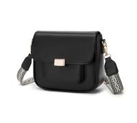 Miss Lulu Sac Bandoulière Femme Similicuir Vintage, Sac à Épaule Carré Femmes avec Ceinture Éponge Jacquard Éthnique, Petit Sac à Main pour Travail, Rendez-Vous et Courts Voyages (Noir)