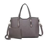 Miss Lulu Sac cabas fourre-tout pour femme en cuir synthétique, sac portés épaule avec pochette à main, bandoulière navy bleu pour le cours de lycee travaille voyagent et shopper gris