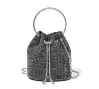 Miss Lulu Sac Pochette Femme Petit Sac Seau de Soirée avec Strass Brillant, Fermeture à Cordon et Bandoulière en Chaîne - Idéal pour Fête et Mariage (Noir)