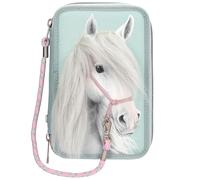 Miss Melody - Triple Pencil Case With Horse Head Application - Sage... NEUF