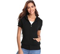 MISS MOLY À manches courtes à capuche, Sweat-shirt décontracté pour Femmes Petit Noir