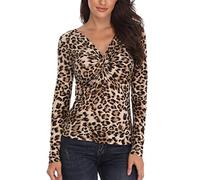 MISS MOLY Chemisier Femme Chic Chemise à Manches Longues Mode Tee Top Haut Blouse Léopard Medium