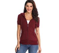 MISS MOLY Femmes Sweat en Tissu éponge à Capuche à Manches Courtes pour Femme Sweat-Shirt Basic Mode Vin Rouge X-Large