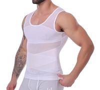 MISS MOLY Gaine amincissante Débardeur élastique sans manches T-shirt de compression Body Shaper Gilets chemise modelante pour hommes, Blanc., M