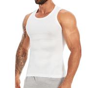 MISS MOLY Shapewear T-shirt de compression pour homme sans manches Body Shaper élastique ventre plat Maillot de corps pour homme Débardeur gainant pour homme, Blanc., 3XL