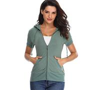 MISS MOLY Sweat À Capuche À Manches Courtes pour Femmes Hoodies Basic Mode Simple T-Shirt Vert X-Large