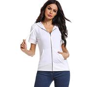 MISS MOLY Sweat À Capuche Sweat À Capuche Tops Femmes Été Pullover Courtes Chemisiers Manches Courtes Sweats à Capuche T-Shirt Blanc Medium