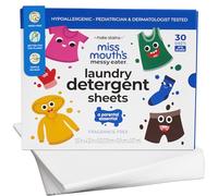 Miss Mouth's Messy Eater Feuilles de détergent à lessive - Lessive hypoallergénique, sans danger pour les peaux sensibles, testée par les pédiatres et les dermatologues, sans parfum, facile aux