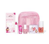 MISS NELLA Coffrets de Maquillage pour Enfants, 3 Variations avec Vernis à Ongles Pelable, Paillettes, Parfum, Baume à Lèvres, Ombre à Paupières, Autocollants, Sac en Filet Rose (Rosy Glossy)