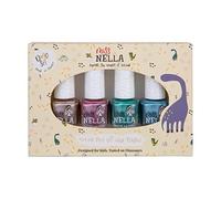Miss Nella Dino Collection Lot de 4 vernis à ongles chromés - Sweet-osaurus - Cuivre, Diplodo-Kiss - Rose, Rawr-some - Bleu, Dino-rific- Vert, Peel Off pour enfants