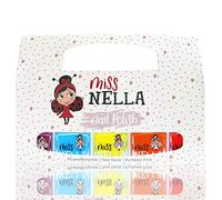 Miss Nella Summer Time Lot de 5 vernis à ongles Little Popper, violet, bleu sirène, bleu soleil, jaune, Poppy Fields - orange, crème fraise, rouge