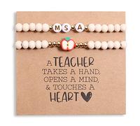 Miss Pink Lot de 2 bracelets élastiques en perles de bois pour enseignant - Cadeau idéal pour les femmes et les adolescentes, Laiton Bois, Sans pierre précieuse