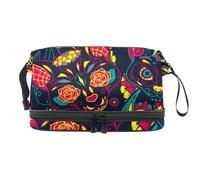 Miss Rabbit Trousse de toilette à double couche avec motif floral pour femme et fille, trousse de toilette de voyage, trousse de maquillage pratique avec compartiment à brosse, multicolore, 27x15x14
