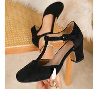 [MISS ROSIE]Chaussures Mary Jane élégantes et à la mode, bout rond, talon épais, empeigne basse, décoration nœud, suède, talons hauts, fermeture à crochet et boucle, faciles à porter, convenant pour f