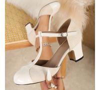 [MISS ROSIE]Élégantes chaussures babies à bride en T et talons blocs, chaussures rétro Y2K douces et confortables pour mariage et bureau, escarpins rehaussants pour vacances & école, EUR36,EUR37,EUR38
