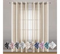 Miss Selectex Lot de 2 rideaux en lin naturel texturé semi-transparent avec œillets de 241,3 cm de long pour filtrer la lumière, pour la ferme, le lin, 132 x 248 cm