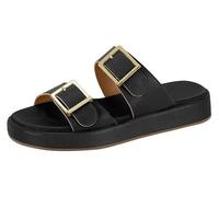 Miss Shoes Sandales plates à bout ouvert à double boucle avec semelles compensées, Noir , 41 EU