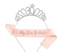 Miss-shop Couronne Anniversaire 30, Tiara Cristal, Sash Anniversaire pour Fête, Mariage, Concours, Princesse, Parties - Argent pour Femme Enfant