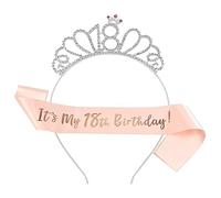 Miss-shop Couronne Anniversaire Ans,Bandeau Anniversaire Tiara Cristal Couronne Bandeau 18th Anniversaire Fille Sash Anniversaire pour Couronne de Mariée Proms de Mariage Concours Princesse Parties
