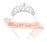 Miss-shop Couronne Anniversaire Ans,Bandeau Anniversaire Tiara Cristal Couronne Bandeau 21th Anniversaire Fille Sash Anniversaire pour Couronne de Mariée Proms de Mariage Concours Princesse Parties