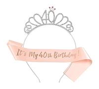 Miss-shop Couronne Anniversaire Ans,Bandeau Anniversaire Tiara Cristal Couronne Bandeau 40th Anniversaire Fille Sash Anniversaire pour Couronne de Mariée Proms de Mariage Concours Princesse Parties