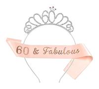 Miss-shop Couronne Anniversaire Ans,Bandeau Anniversaire Tiara Cristal Couronne Bandeau 60th Anniversaire Fille Sash Anniversaire pour Couronne de Mariée Proms de Mariage Concours Princesse Parties