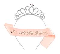 Miss-shop Couronne Anniversaire Ans,Bandeau Anniversaire Tiara Cristal Couronne Bandeau 80th Anniversaire Fille Sash Anniversaire pour Couronne de Mariée Proms de Mariage Concours Princesse Parties