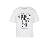 Miss Tee T-shirt 'Espresso Society' noir / blanc, Taille XS