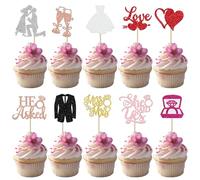 Miss to Mrs Lot de 30 décorations de gâteau à paillettes He Ask She Said Yes Cupcake Toppers Diamant Anneau Décoration de gâteau pour fiançailles, mariages, thème fête, décorations de gâteau