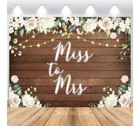 Miss to Mrs Toile de Fond 2,2 x 1,5 m, ASDCXZ Rétro Grain de Bois Fleurs Feuilles Paillettes Douche Nuptiale Vinyle Fond de Photographie Mariage Douche Nuptiale Fête Gâteau Table Décoration
