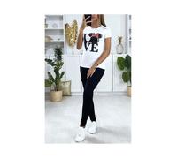 Miss Wear Line - Tee-shirt blanc avec écriture LOVE et dessin à l'avant (28-18895-blanc) S