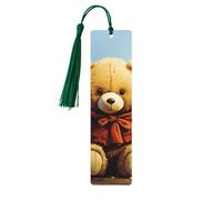 Miss You Bear Lot de 5 marque-pages rectangulaires en bois avec pompons colorés pour les amateurs de livres, cadeau inhabituel pour homme et femme