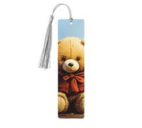 Miss You Bear Lot de 5 marque-pages rectangulaires en bois avec pompons colorés pour les amateurs de livres, cadeau inhabituel pour homme et femme