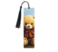 Miss You Bear Lot de 5 marque-pages rectangulaires en bois avec pompons colorés pour les amateurs de livres, cadeau inhabituel pour homme et femme