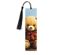 Miss You Bear Marque-page en bois pour les amateurs de livres, étiquettes en bois à suspendre avec pompons colorés - Cadeau inhabituel pour homme et femme