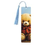 Miss You Bear Marque-page en bois pour les amateurs de livres, étiquettes en bois à suspendre avec pompons colorés - Cadeau inhabituel pour homme et femme