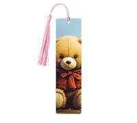 Miss You Bear Marque-page en bois pour les amateurs de livres, étiquettes en bois à suspendre avec pompons colorés - Cadeau inhabituel pour homme et femme