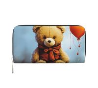 Miss You Bear Portefeuille en cuir pour femme et fille, fermeture éclair sur le pourtour avec porte-cartes de crédit, sac à main de voyage imperméable