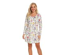 Misscoo Chemise de nuit à manches longues en coton pour femme - Blanc - S