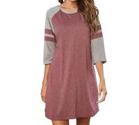 Misscoo Chemise de Nuit Femme,3/4 Manches Chemise Femmes,Col Ras du Cou Pyjama Femme,Vêtements de Nuit pour Les Loisirs (Rouge, L)