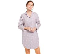 Misscoo Chemise de Nuit Femme en Coton à Manches Longues,Pyjama Femme Hiver en Flanelle, Vêtements de Nuit Boutonnée Devant,Grandes Tailles-Taille S-Gris
