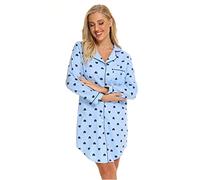 Misscoo Chemise de Nuit Femme en Coton à Manches Longues,Pyjama Femme Hiver en Flanelle, Vêtements de Nuit Boutonnée Devant,Grandes Tailles-Taille M-Bleu