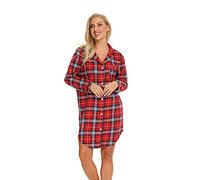 Misscoo Chemise de Nuit Femme en Coton à Manches Longues,Pyjama Femme Hiver en Flanelle, Vêtements de Nuit Boutonnée Devant,Grandes Tailles- L -Rouge