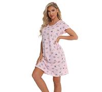 Misscoo Chemise de nuit mignonne pour femme en coton - Manches courtes - Imprimé dessin animé - Couverture genouillère - - L