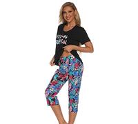 Misscoo Ensemble de Pyjama Femme Coton Manche Courte Vêtements de Nuit Fille Sleepwear Idéal pour Printemps et été Hiver -XXL-Noir
